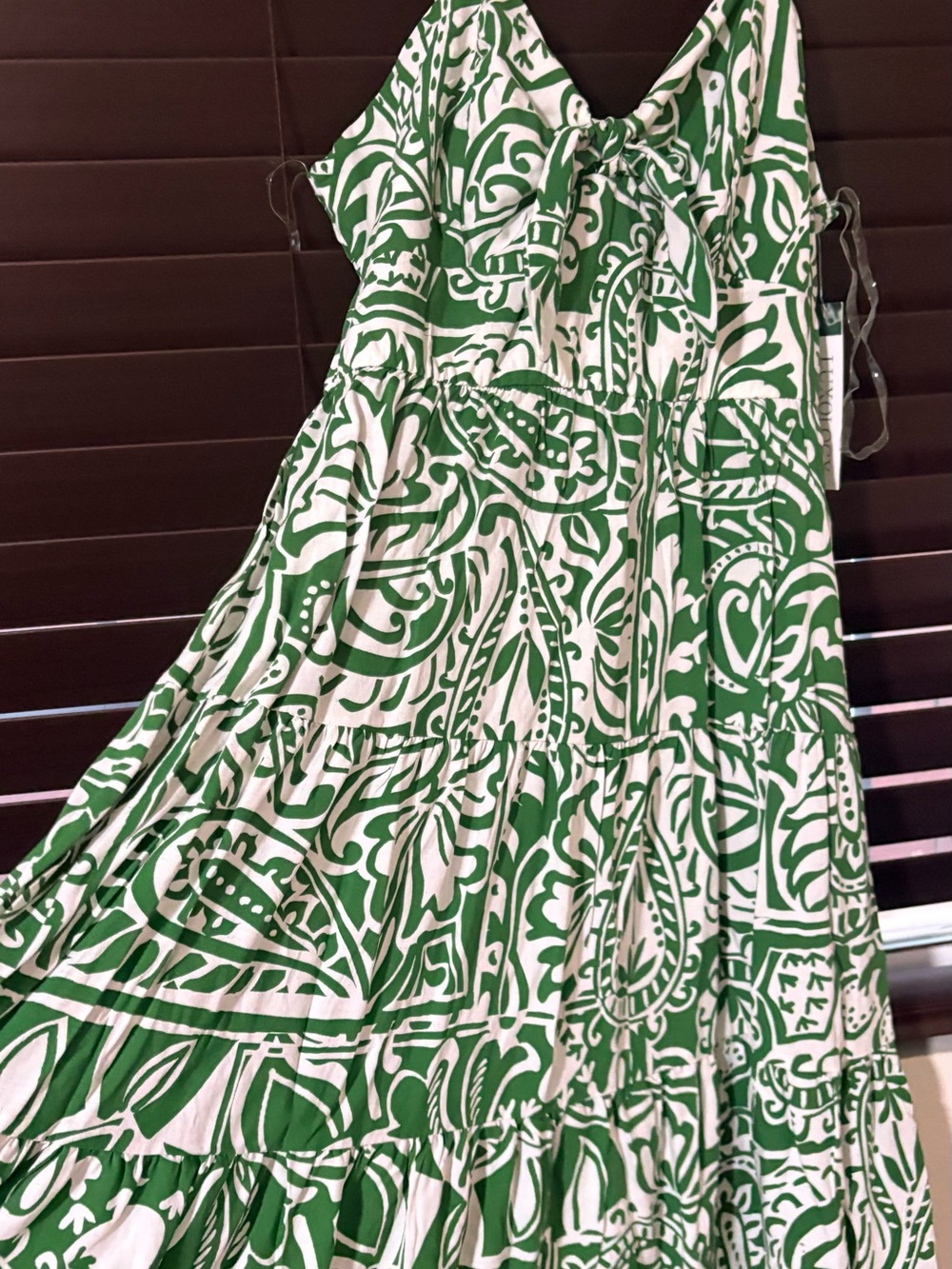 Source Unknown Green and White Printed Maxi Skirt